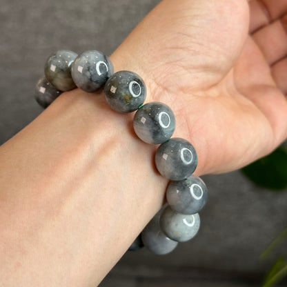 Black- Grey Jadeite Jade Bracelet Size 15.5 mm