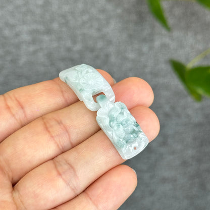Natural Interlocking Harmony Flower Carved Jadeite Jade Bangle Charm