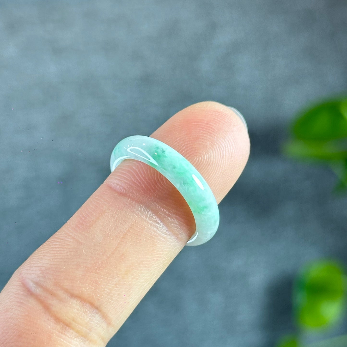 Light Green White Jadeite Jade Ring Leaf Style Size 1.77