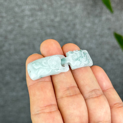 Natural Interlocking Harmony Flower Carved Jadeite Jade Bangle Charm