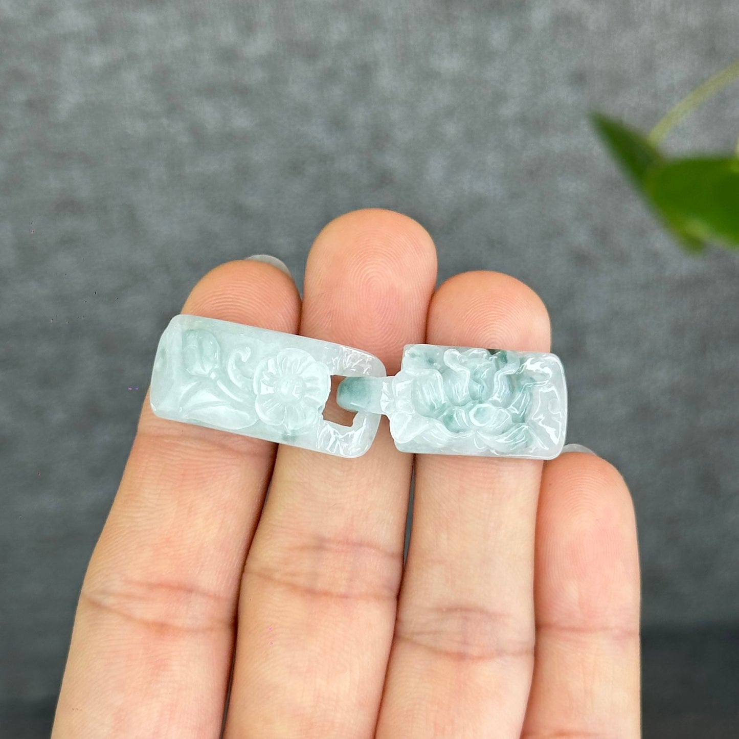 Natural Interlocking Harmony Flower Carved Jadeite Jade Bangle Charm