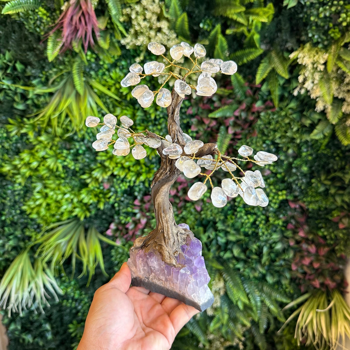 Natural Clear Quartz Bonsai Tree with Amethyst Base