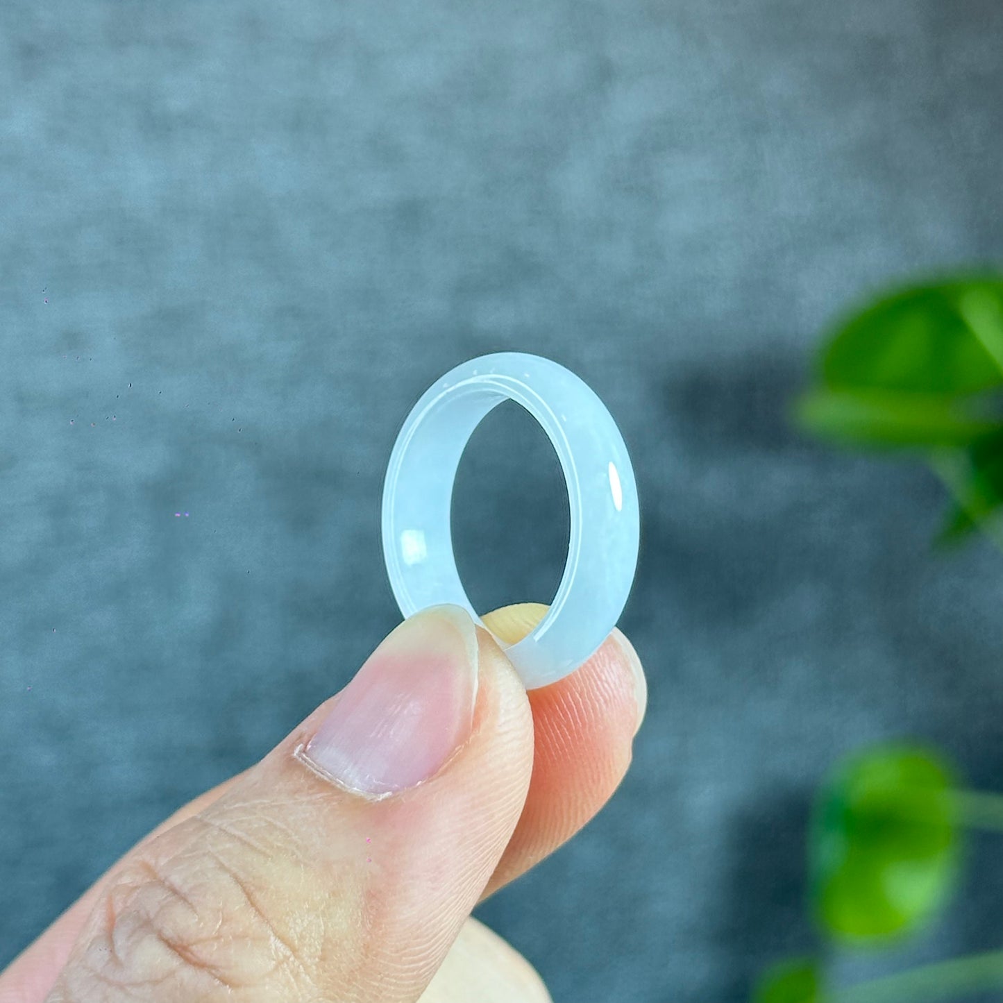 Natural Lavender White Jadeite Jade Ring Leaf Style Size 1.78