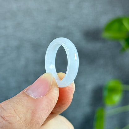 Natural Lavender White Jadeite Jade Ring Leaf Style Size 1.78