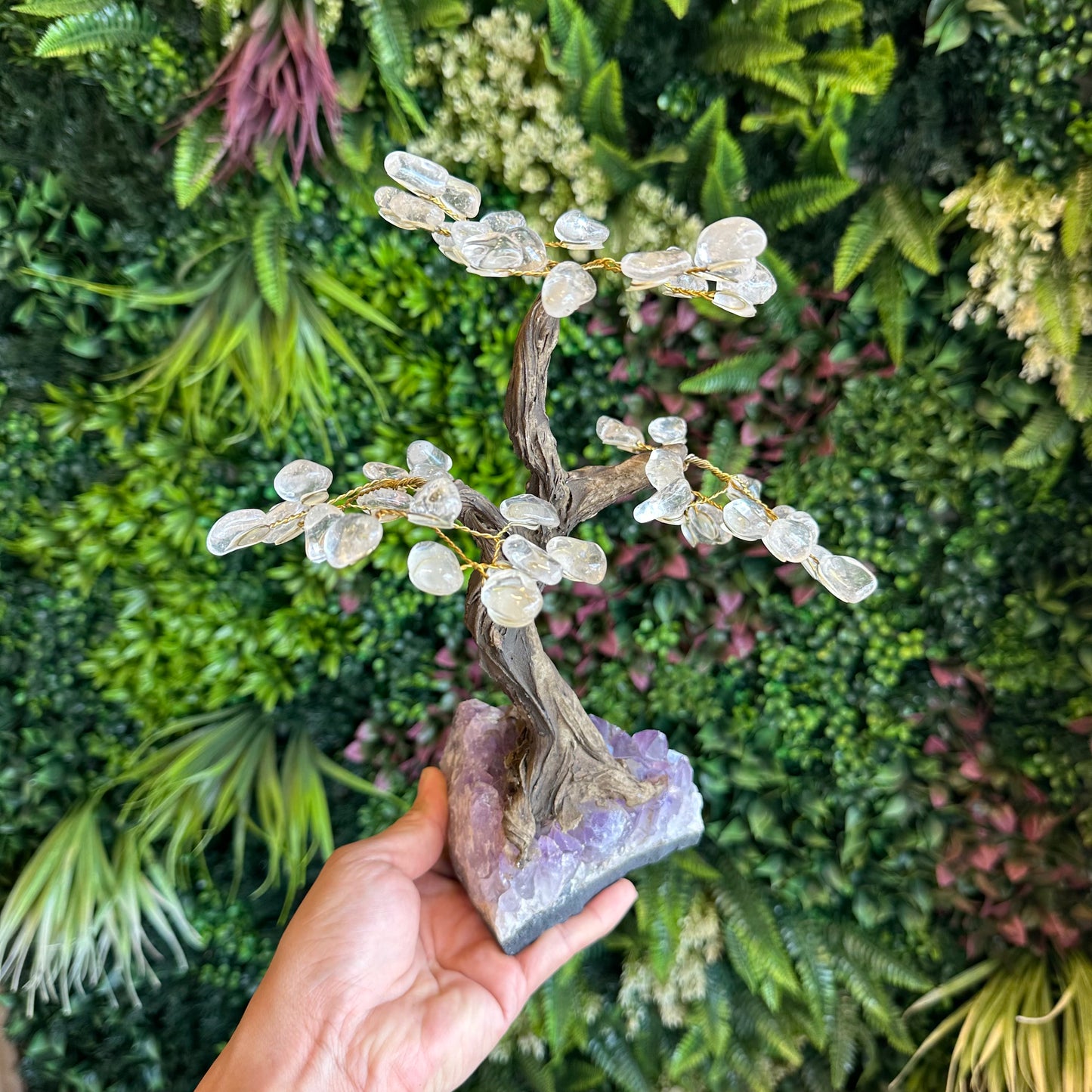 Natural Clear Quartz Bonsai Tree with Amethyst Base