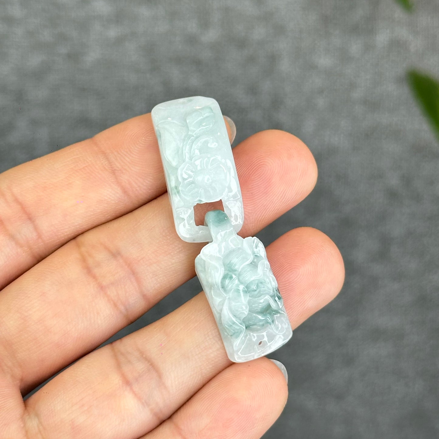 Natural Interlocking Harmony Flower Carved Jadeite Jade Bangle Charm