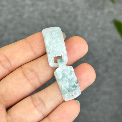 Natural Interlocking Harmony Flower Carved Jadeite Jade Bangle Charm
