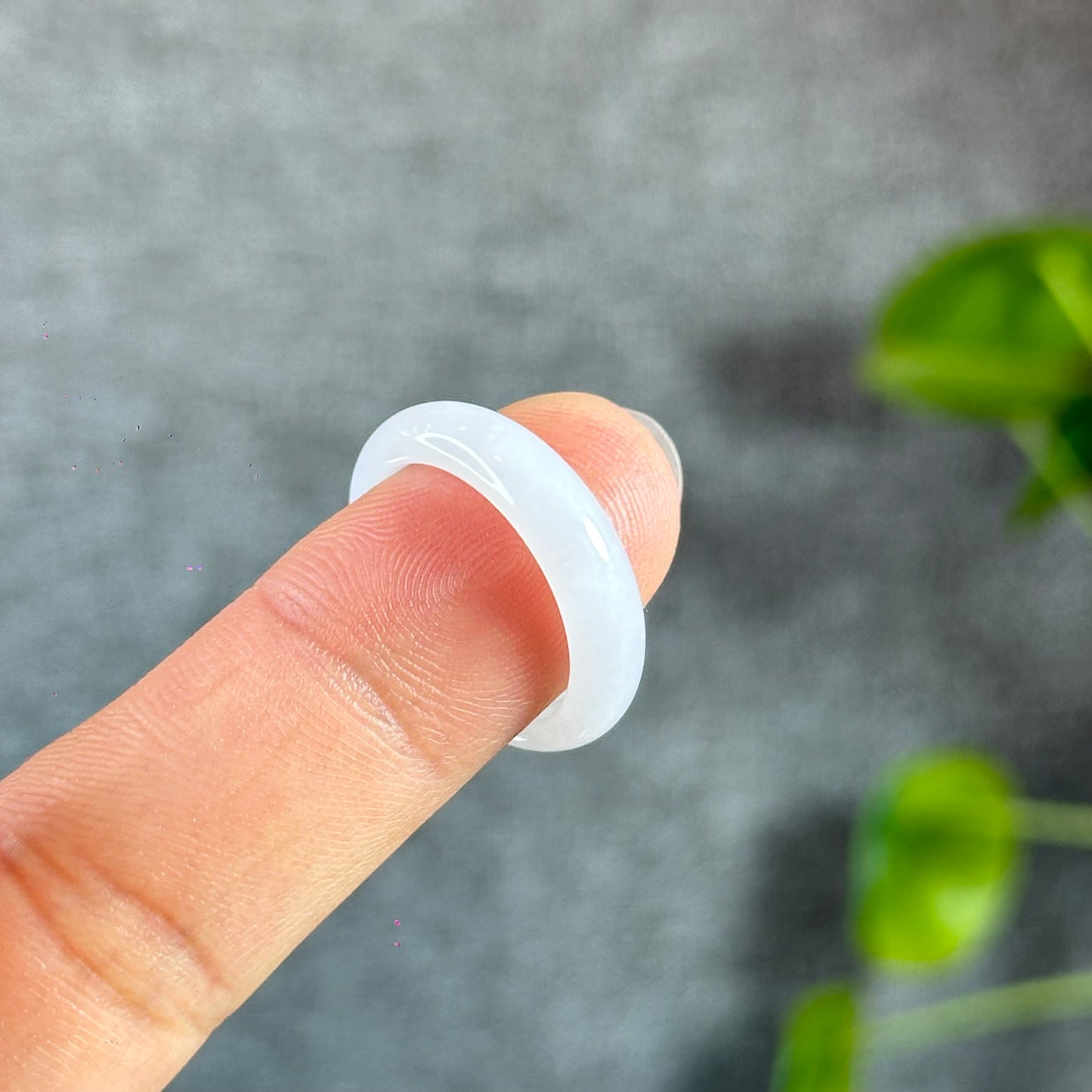 Natural Lavender White Jadeite Jade Ring Leaf Style Size 1.78