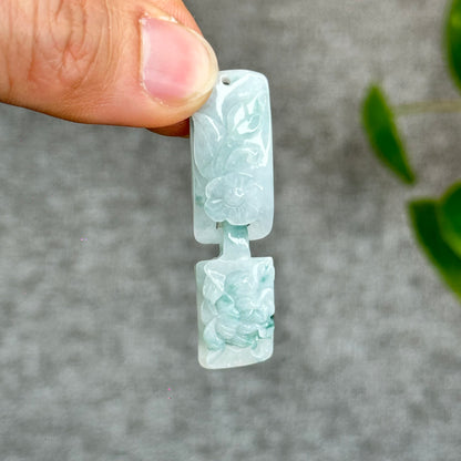Natural Interlocking Harmony Flower Carved Jadeite Jade Bangle Charm