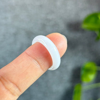Natural Lavender White Jadeite Jade Ring Leaf Style Size 1.78