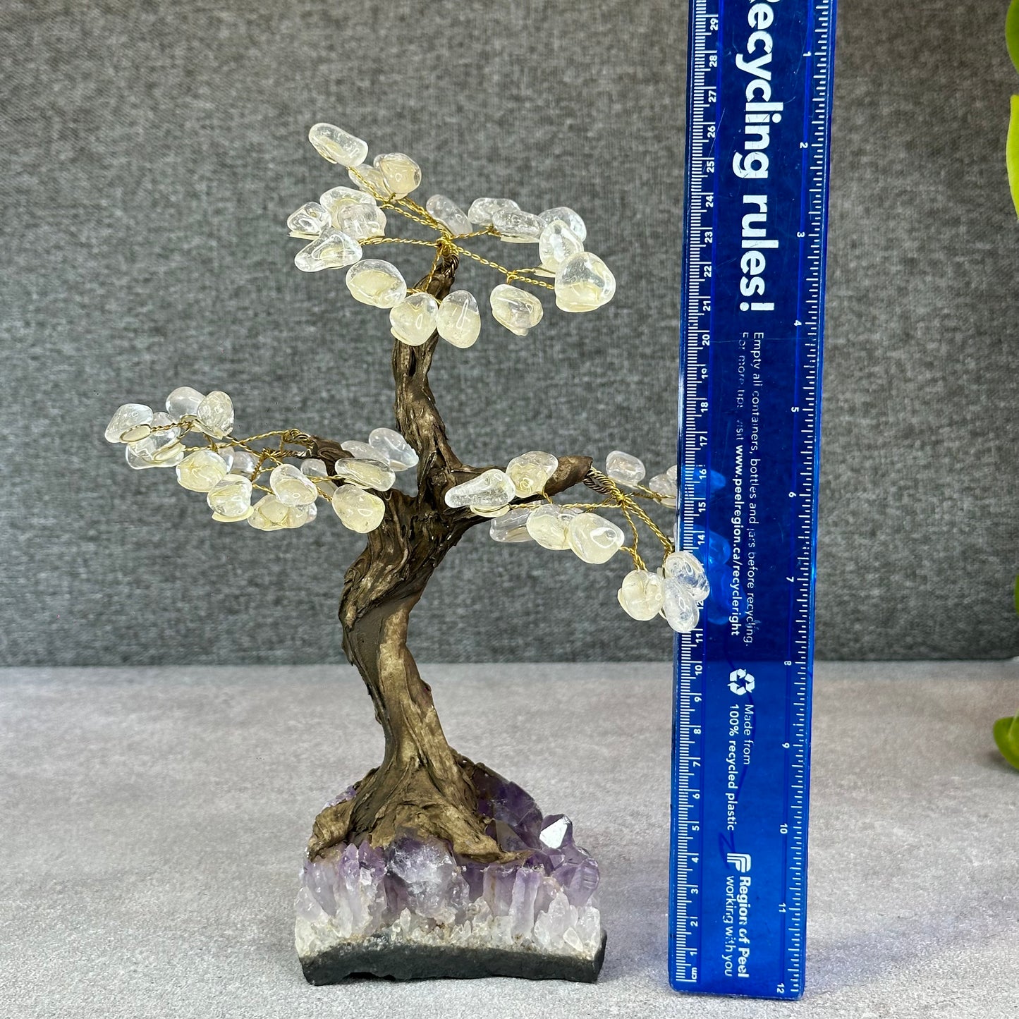 Natural Clear Quartz Bonsai Tree with Amethyst Base