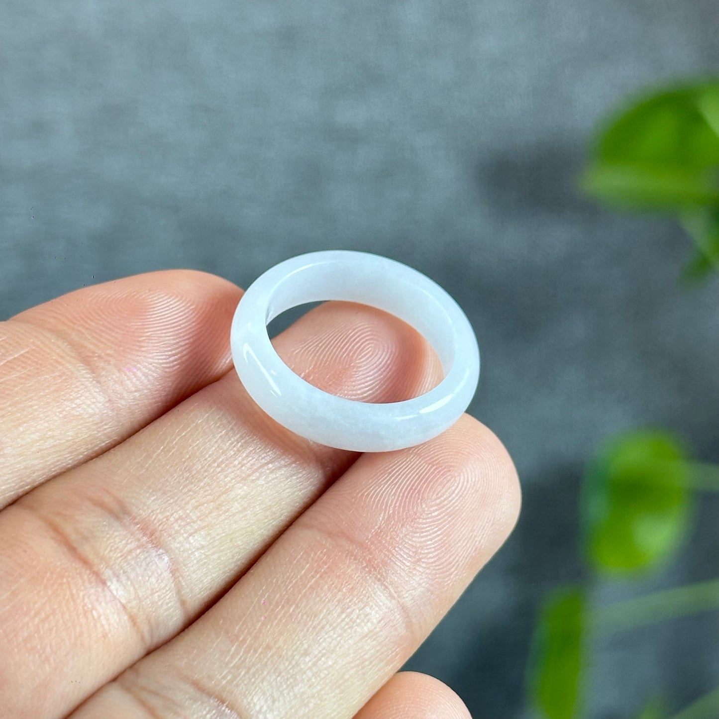 Natural Lavender White Jadeite Jade Ring Leaf Style Size 1.78