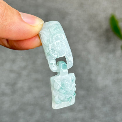 Natural Interlocking Harmony Flower Carved Jadeite Jade Bangle Charm