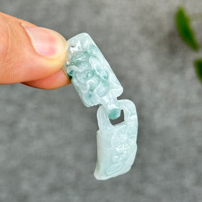 Natural Interlocking Harmony Flower Carved Jadeite Jade Bangle Charm