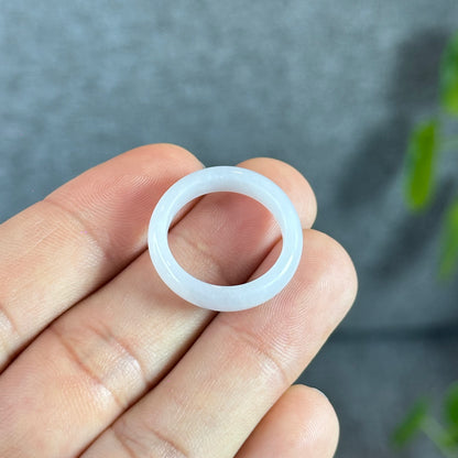 Natural Lavender White Jadeite Jade Ring Leaf Style Size 1.78