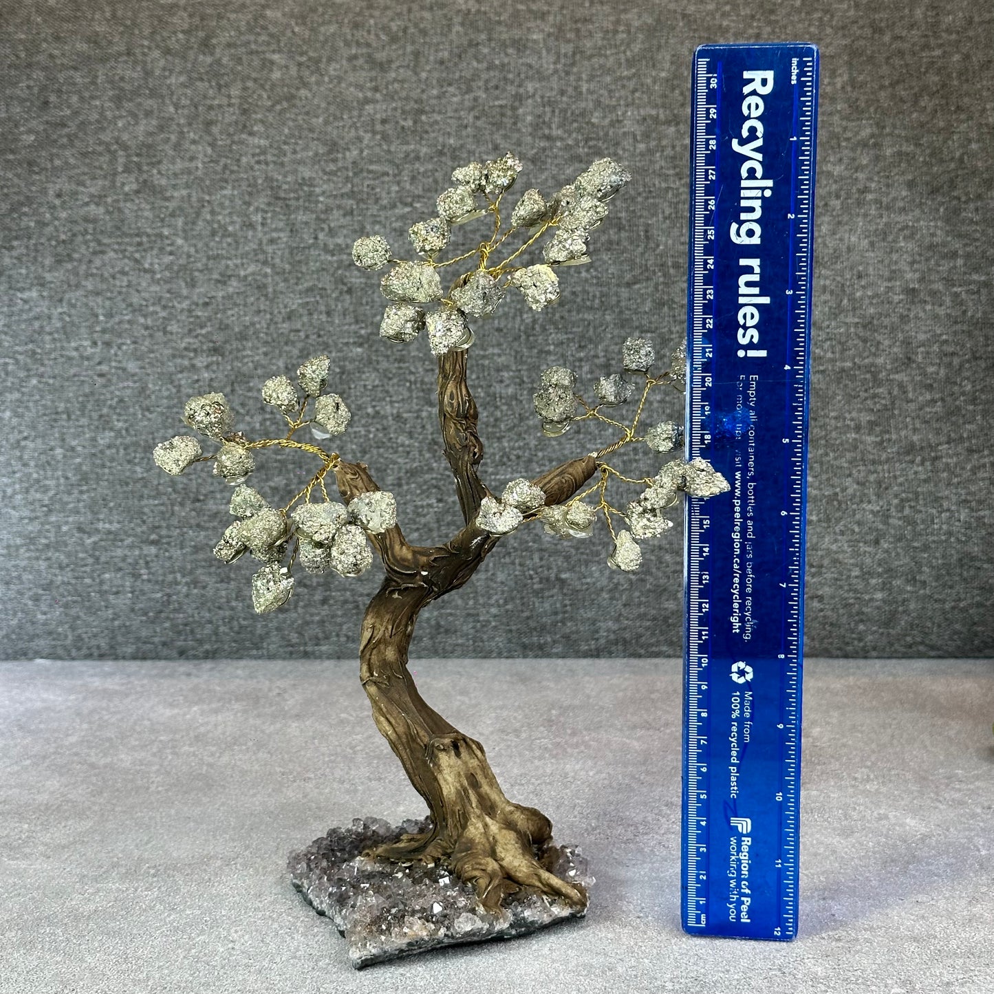 Natural Pyrite Bonsai Tree with Amethyst Base