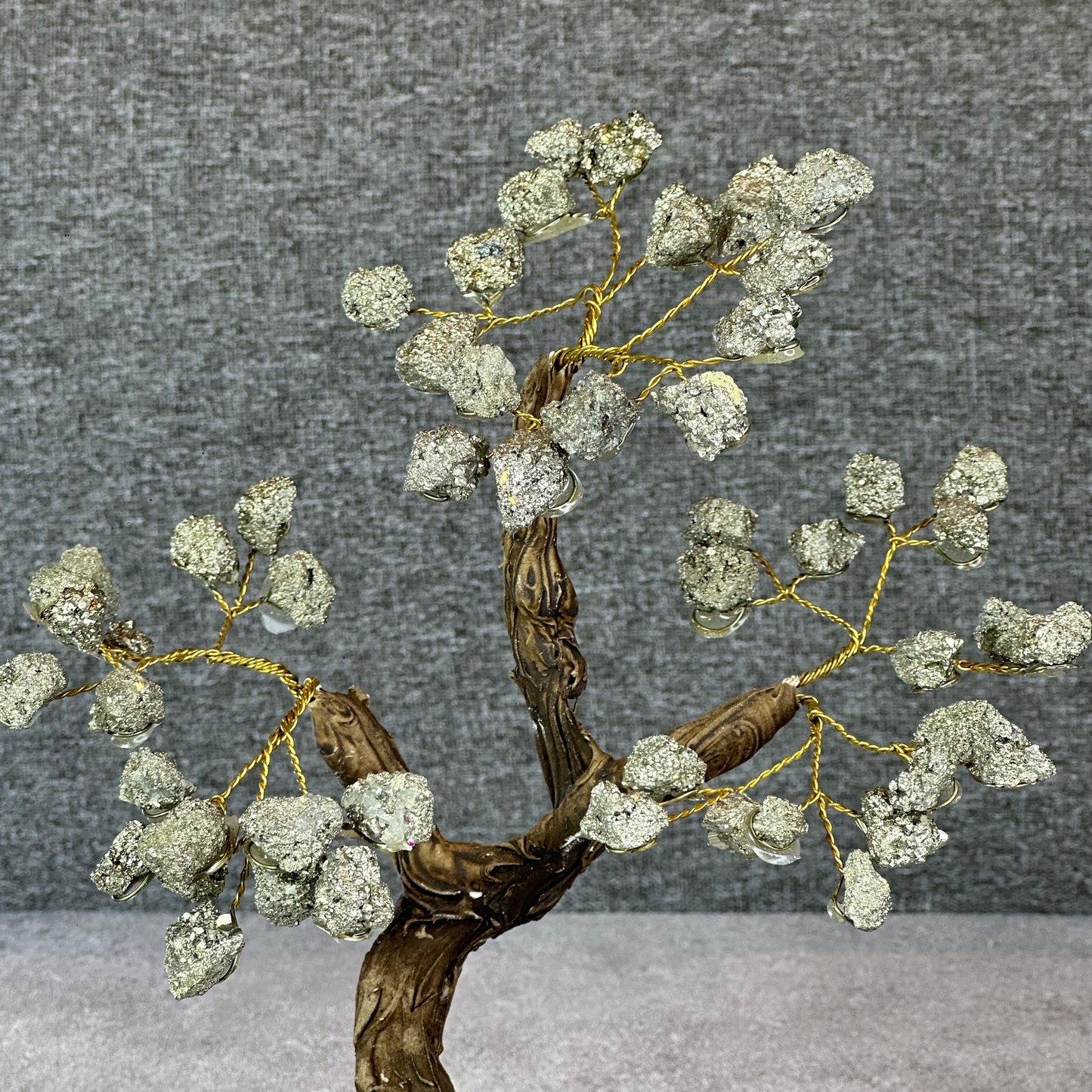 Natural Pyrite Bonsai Tree with Amethyst Base