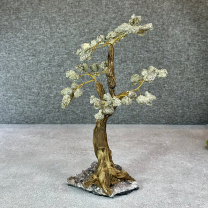 Natural Pyrite Bonsai Tree with Amethyst Base