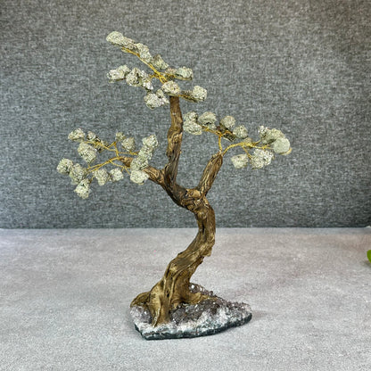 Natural Pyrite Bonsai Tree with Amethyst Base
