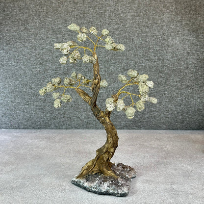 Natural Pyrite Bonsai Tree with Amethyst Base