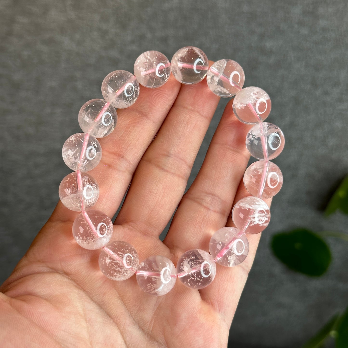 Snowflake Phantom in Rose Quartz Bracelet Size 14 mm