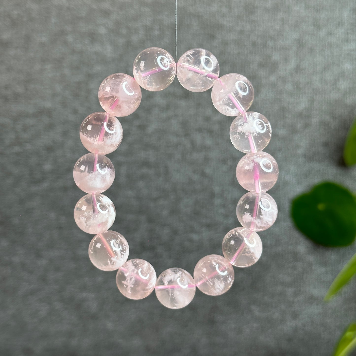 Snowflake Phantom in  Natural Rose Quartz Bracelet Size 14 mm