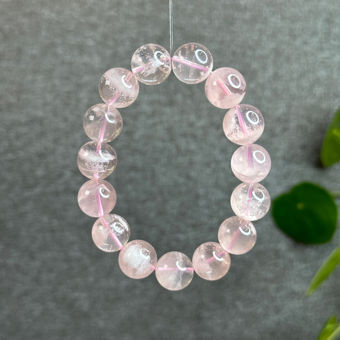 Snowflake Phantom in  Natural Rose Quartz Bracelet Size 14 mm