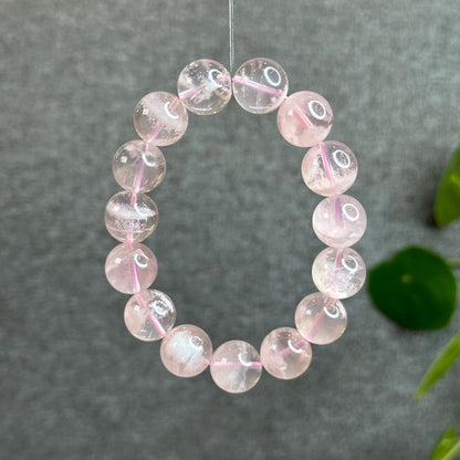 Snowflake Phantom in  Natural Rose Quartz Bracelet Size 14 mm