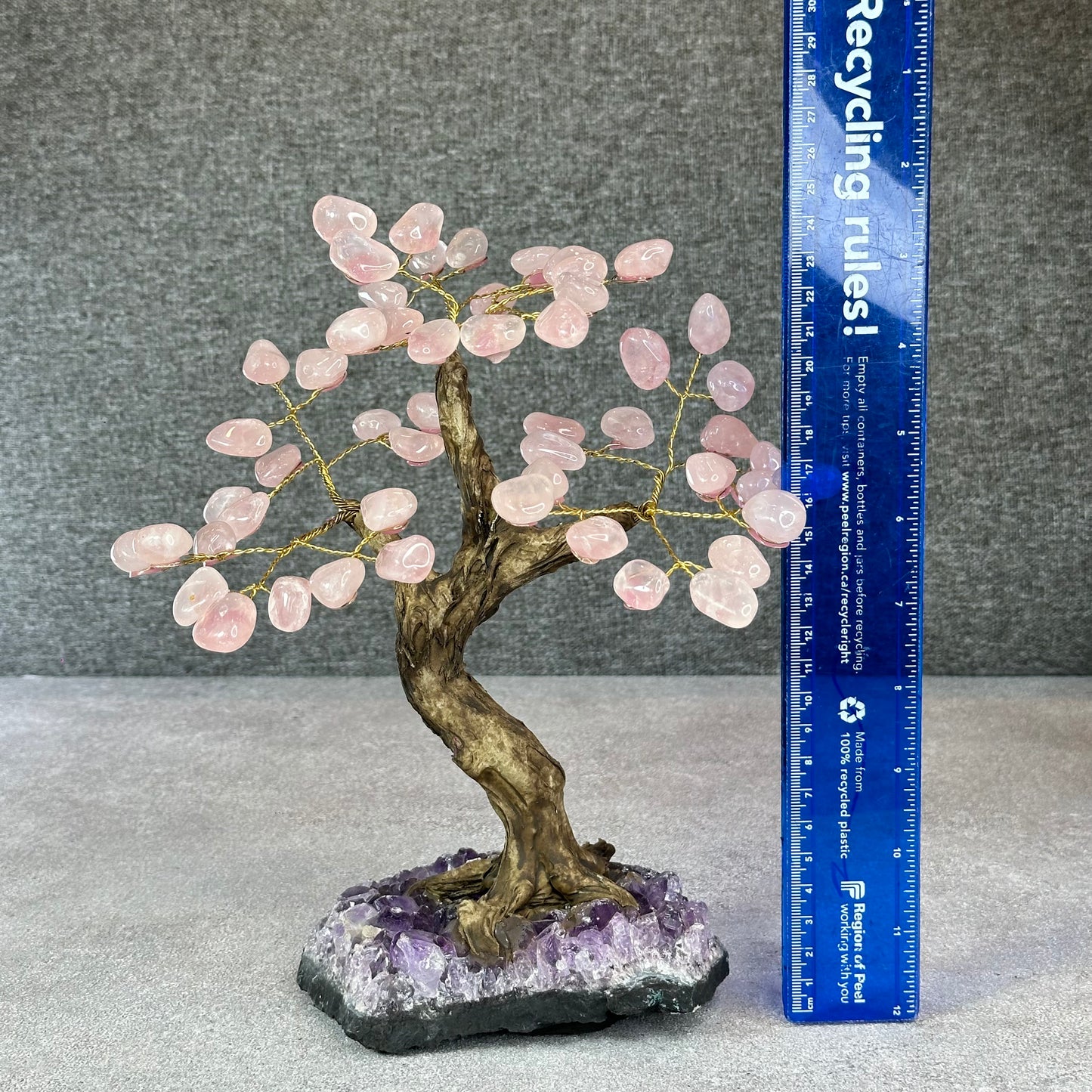 Natural Rose Quartz Bonsai Tree with Amethyst Base