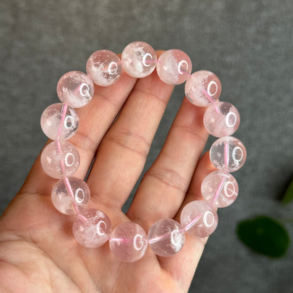 Snowflake Phantom in  Natural Rose Quartz Bracelet Size 14 mm
