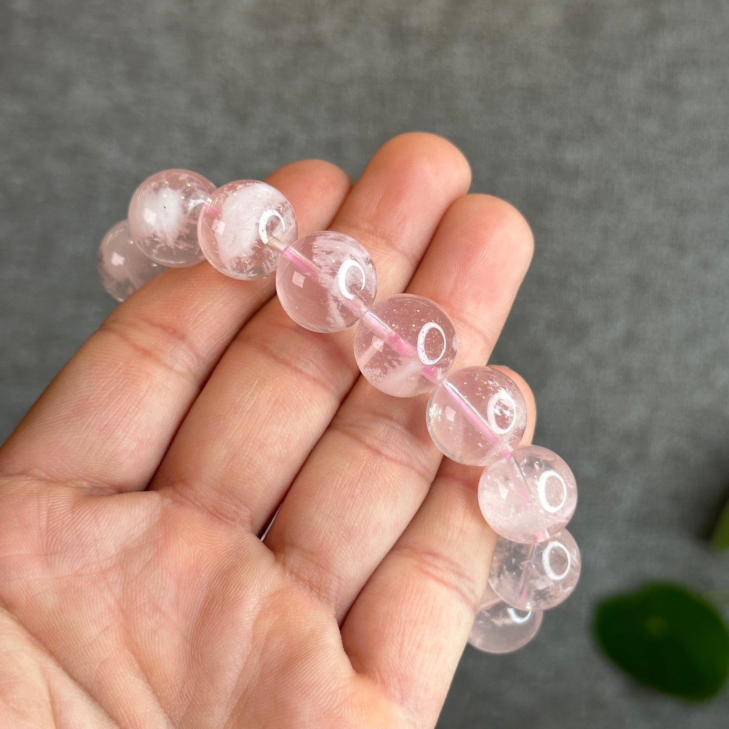 Snowflake Phantom in  Natural Rose Quartz Bracelet Size 14 mm