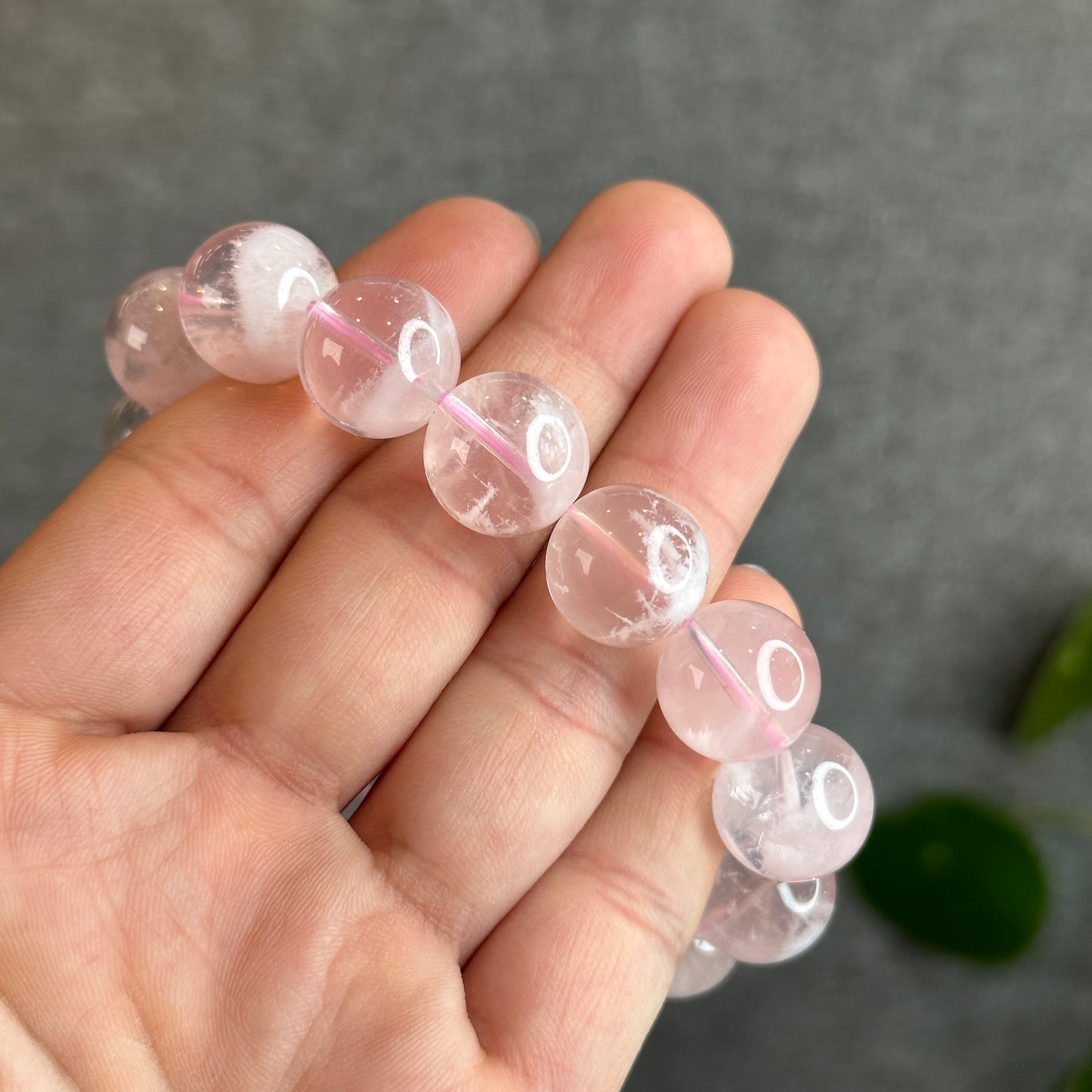 Snowflake Phantom in  Natural Rose Quartz Bracelet Size 14 mm