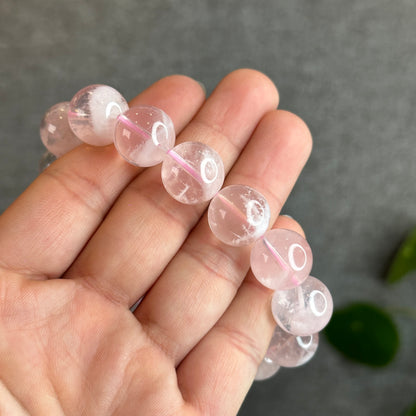 Snowflake Phantom in  Natural Rose Quartz Bracelet Size 14 mm