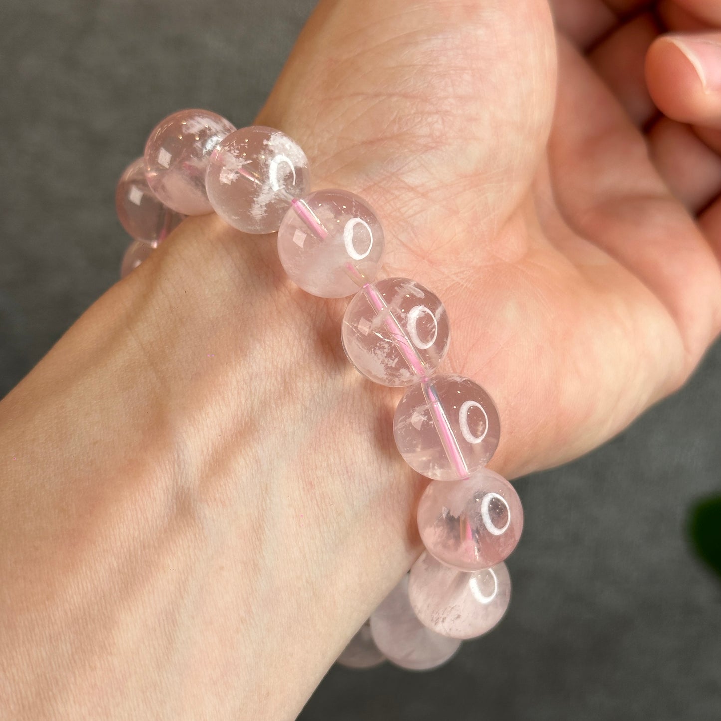 Snowflake Phantom in  Natural Rose Quartz Bracelet Size 14 mm