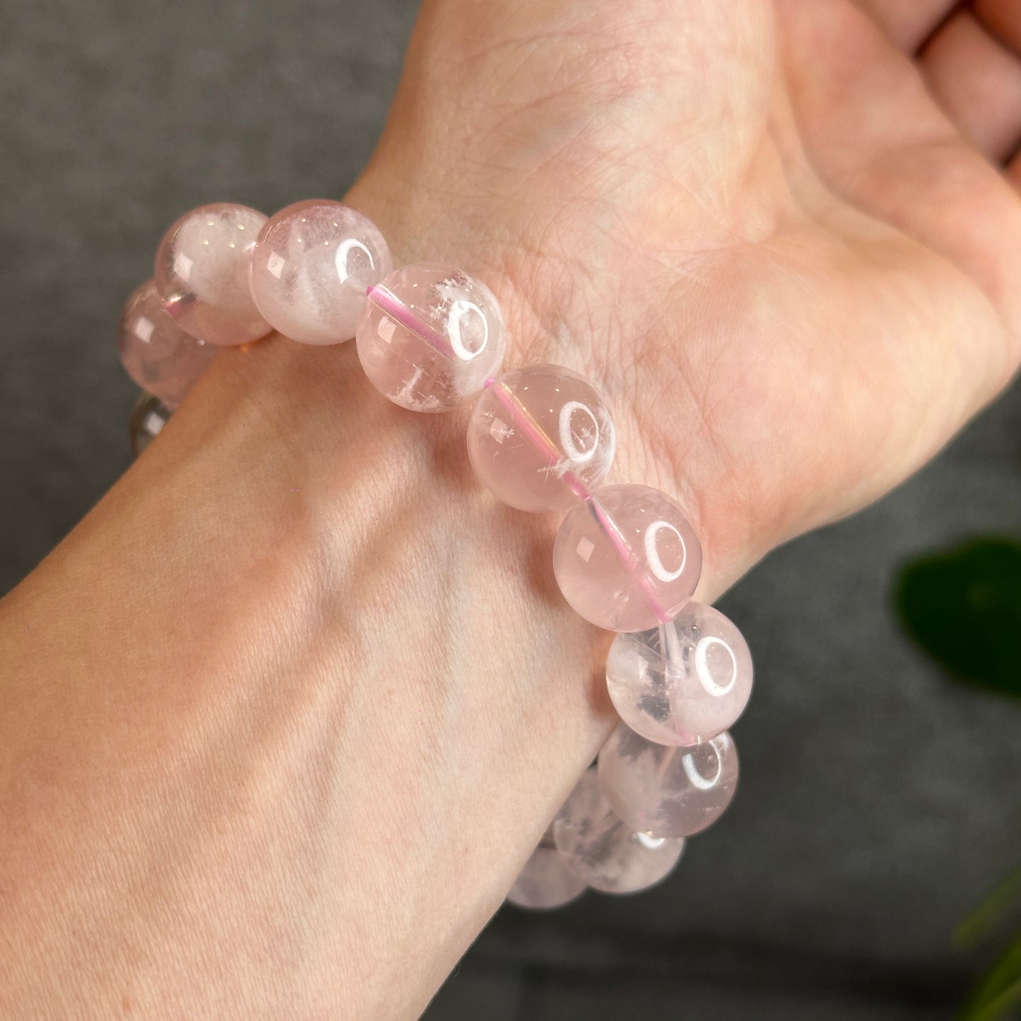 Snowflake Phantom in  Natural Rose Quartz Bracelet Size 14 mm