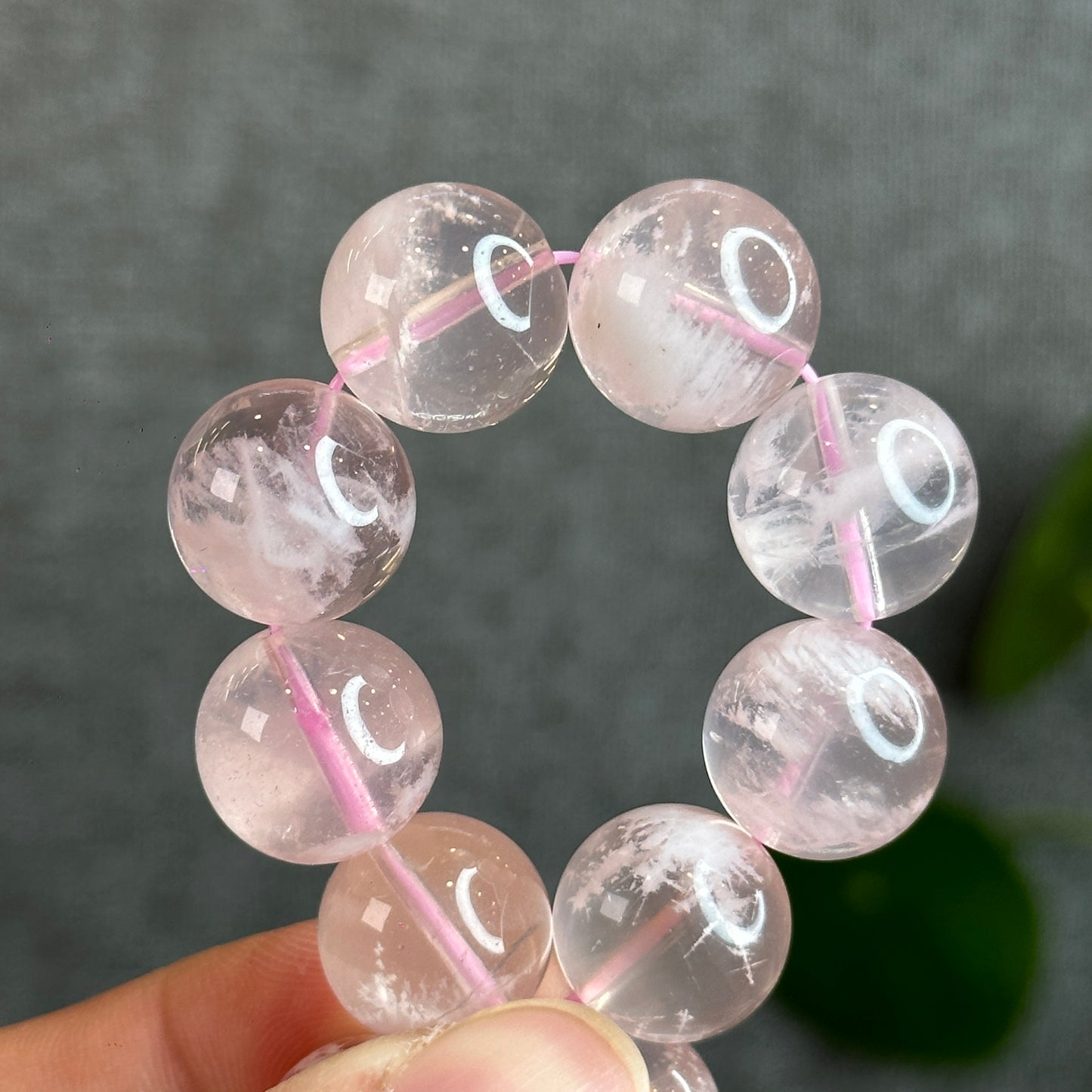Snowflake Phantom in  Natural Rose Quartz Bracelet Size 14 mm