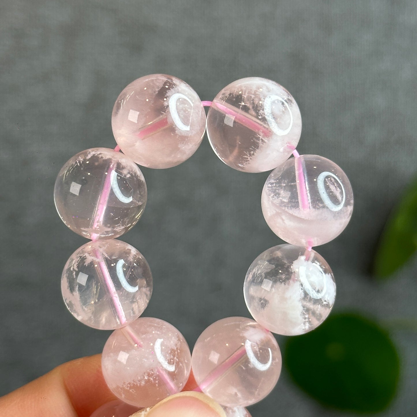 Snowflake Phantom in  Natural Rose Quartz Bracelet Size 14 mm