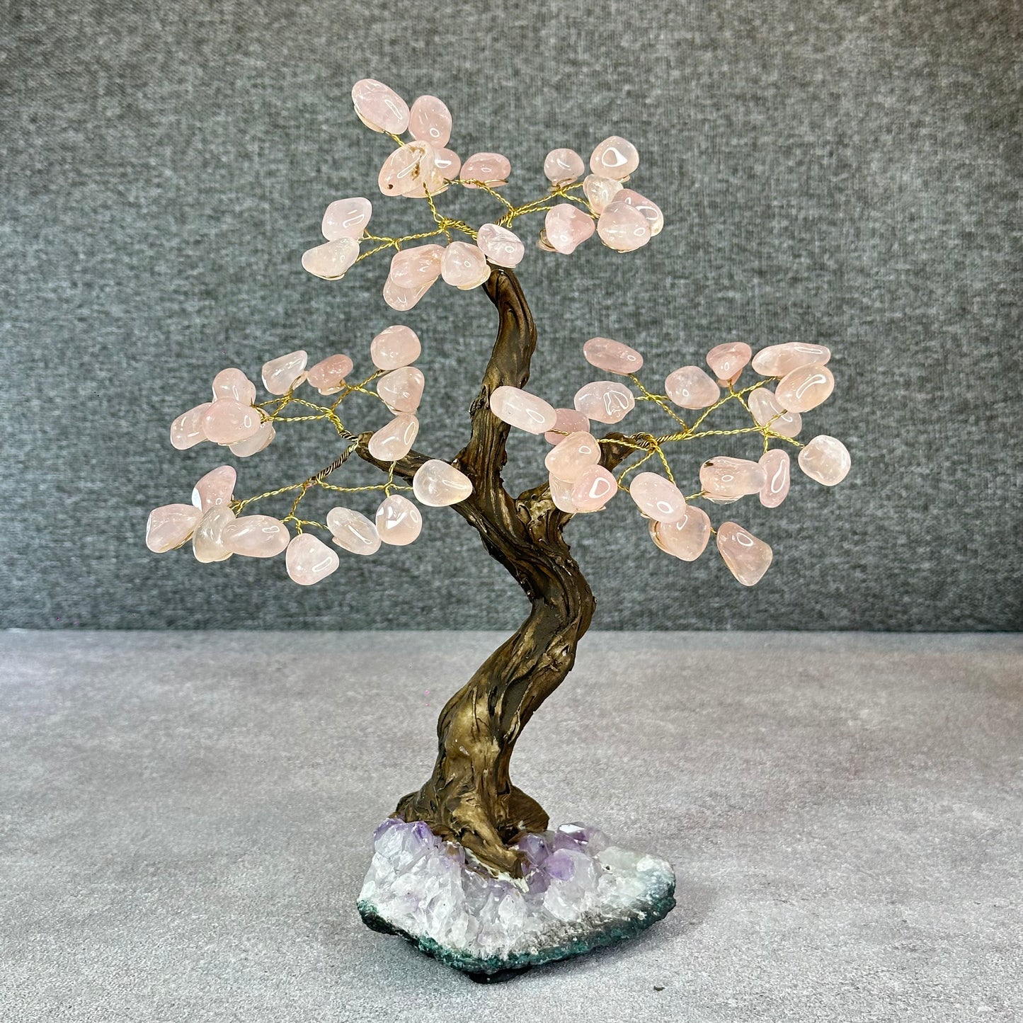 Natural Rose Quartz Bonsai Tree with Amethyst Base