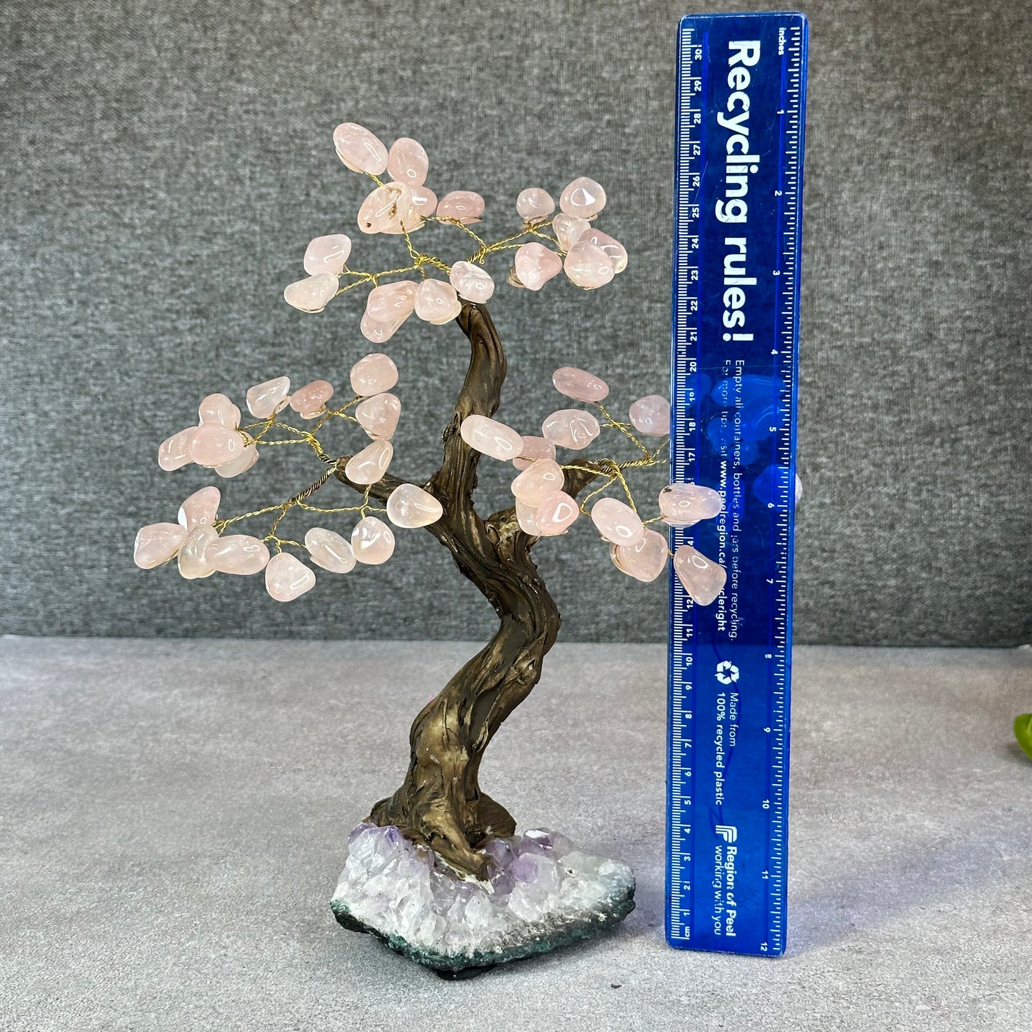 Natural Rose Quartz Bonsai Tree with Amethyst Base