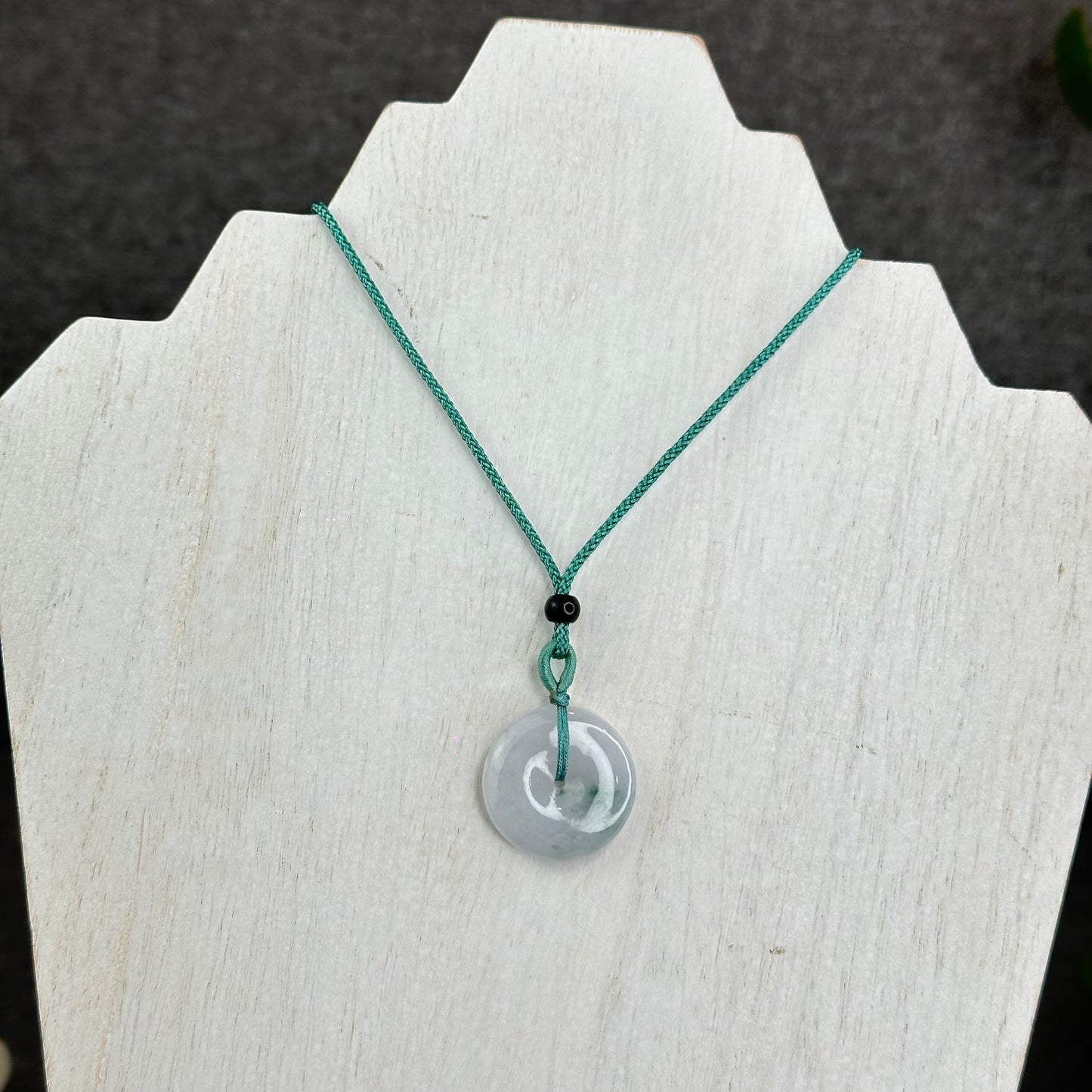 Natural Semi-Translucent  Floating Moss Floral Green Jadeite Jade Donut Necklace