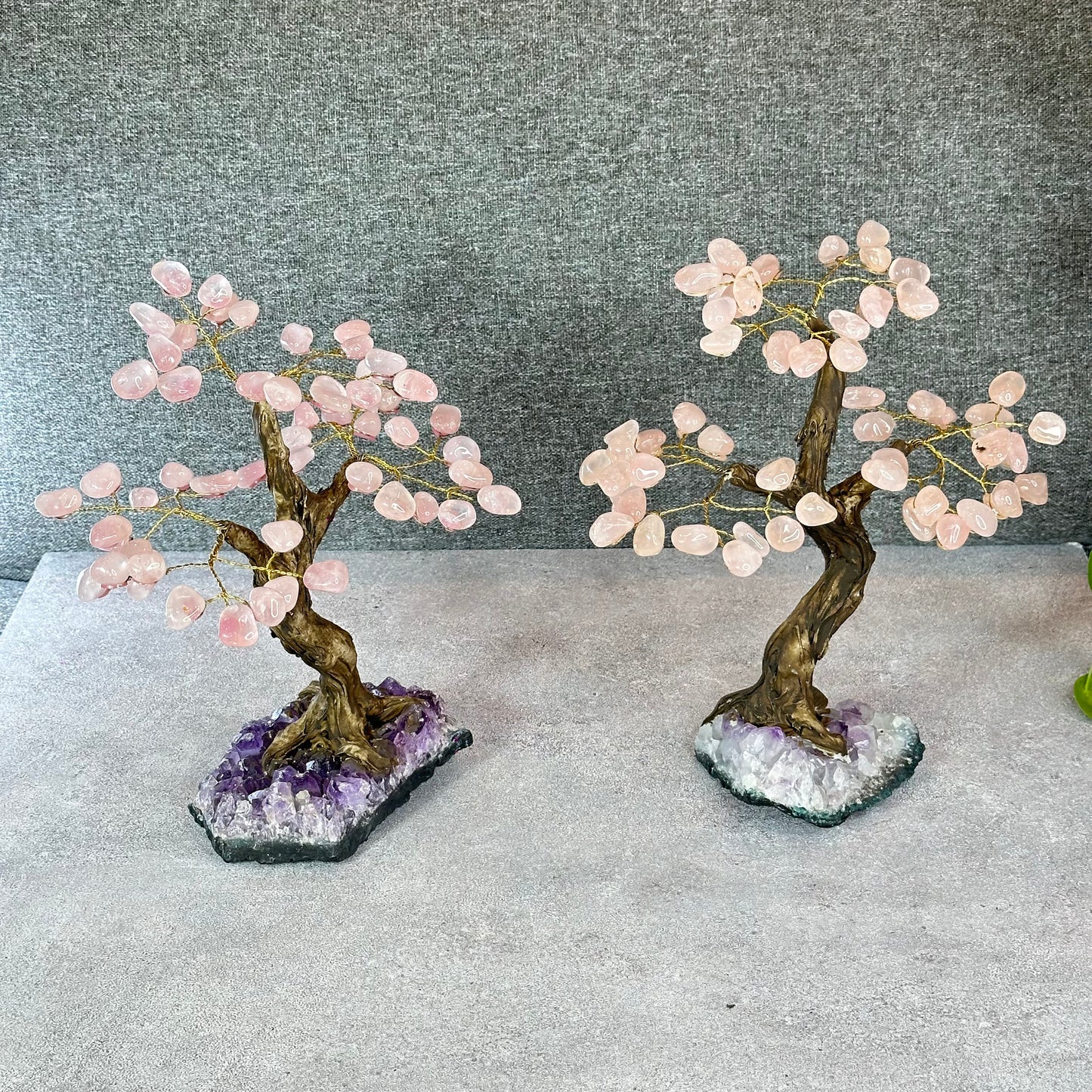 Natural Rose Quartz Bonsai Tree with Amethyst Base