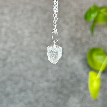 Natural Clear Quartz Point Faceted Earring Necklace Set Silver Plated