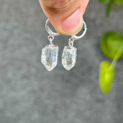 Natural Clear Quartz Point Faceted Earring Necklace Set Silver Plated
