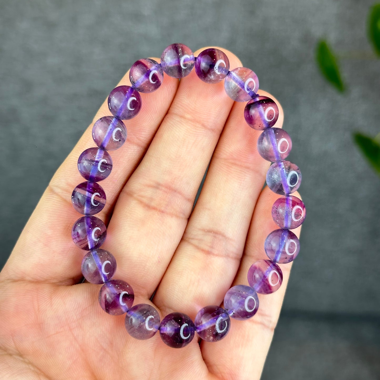 Natural Fluorite with Pyrite Bracelet Size 9 mm