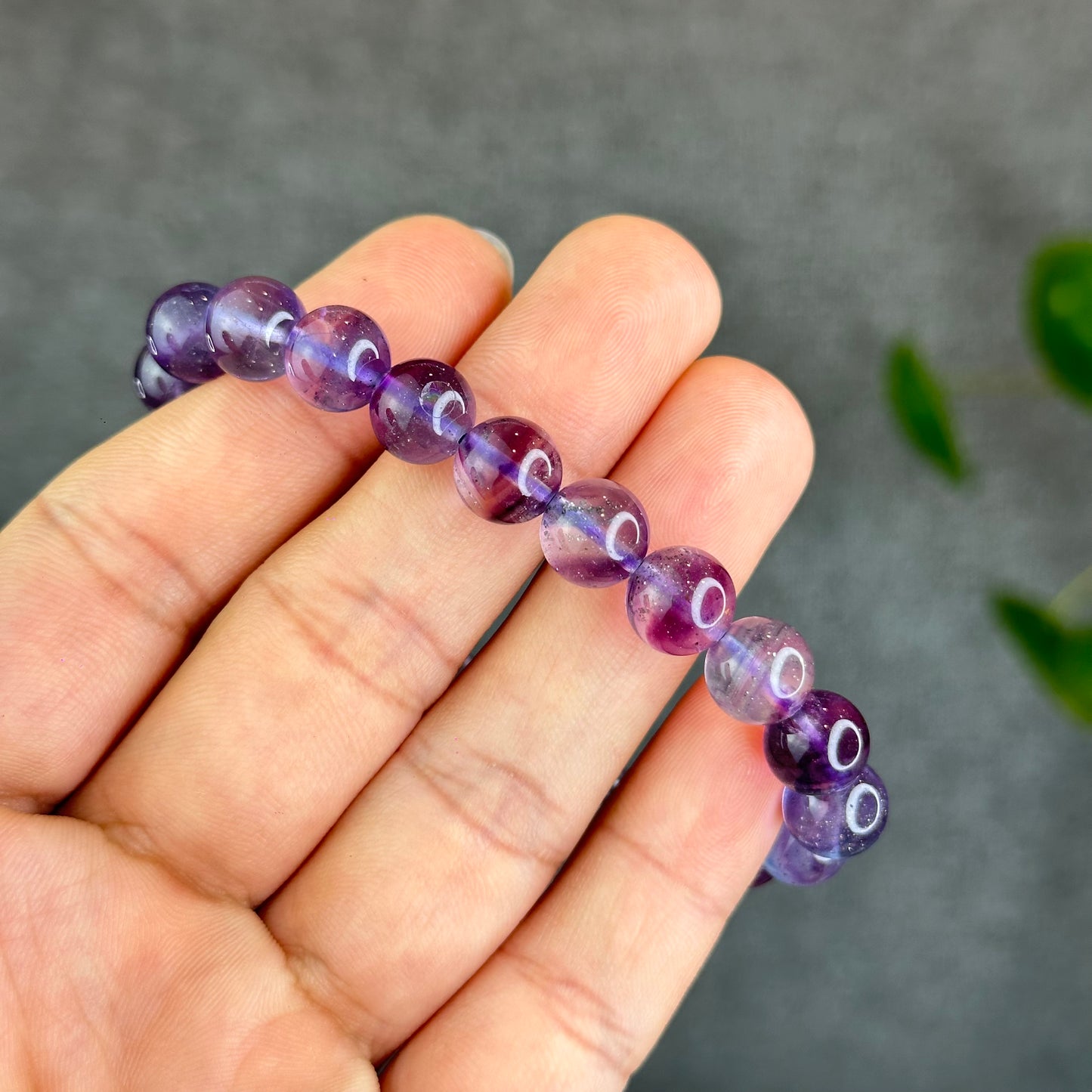 Natural Fluorite with Pyrite Bracelet Size 9 mm