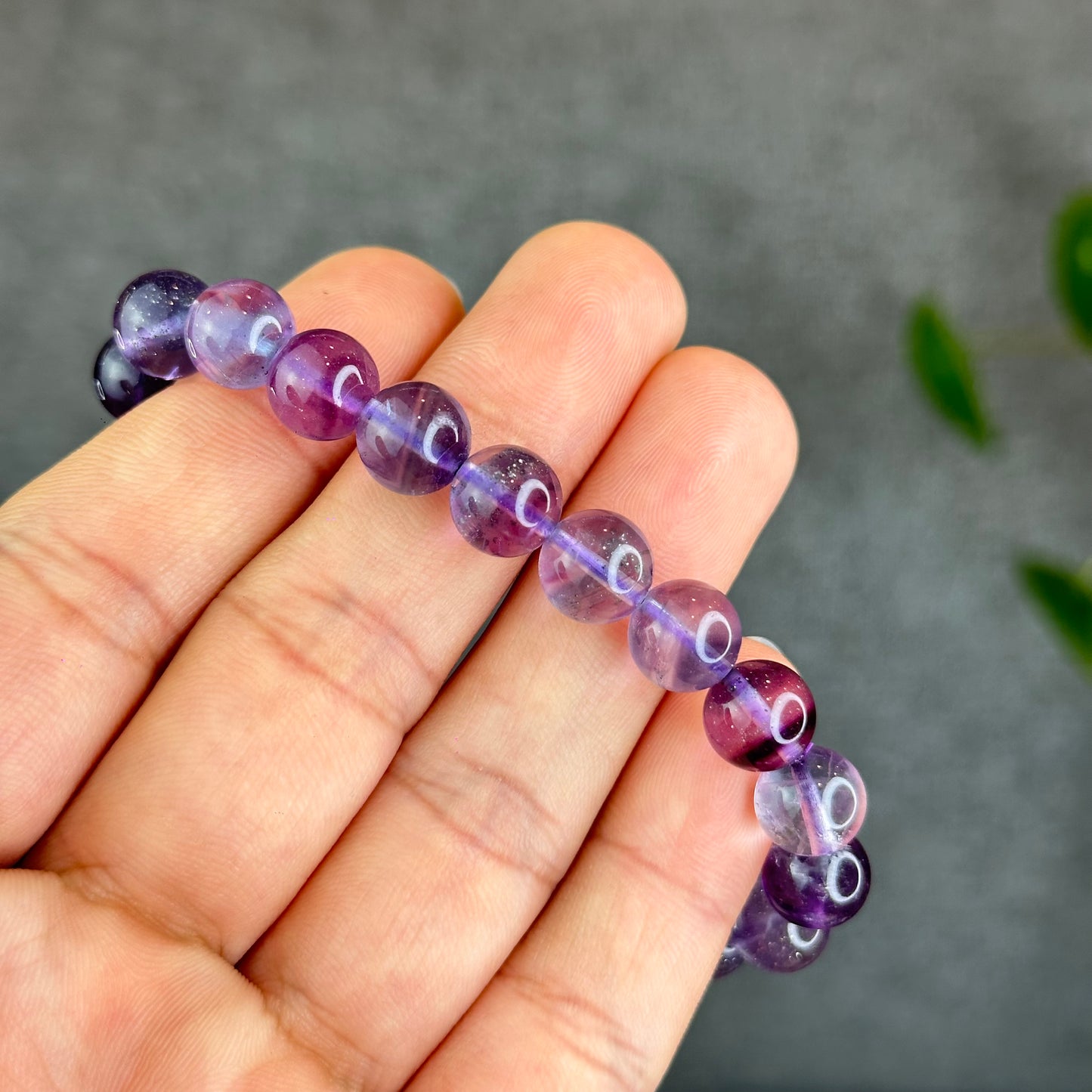 Natural Fluorite with Pyrite Bracelet Size 9 mm