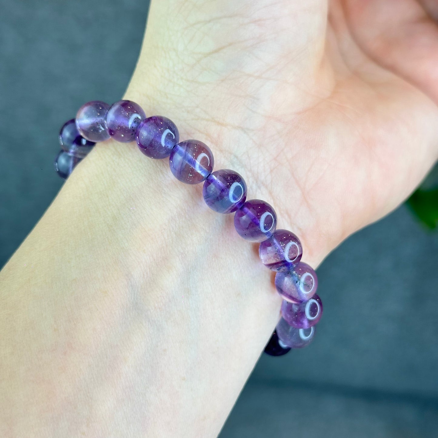 Natural Fluorite with Pyrite Bracelet Size 9 mm