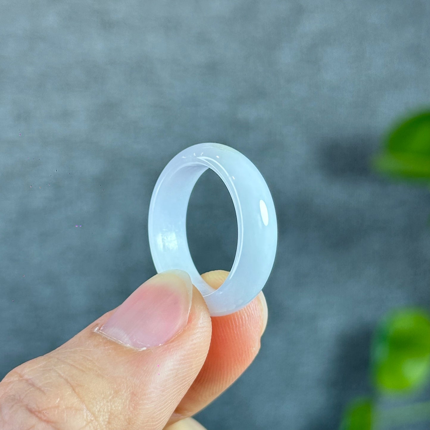 Lavender White Jadeite Jade Ring Leaf Style Size 1.88