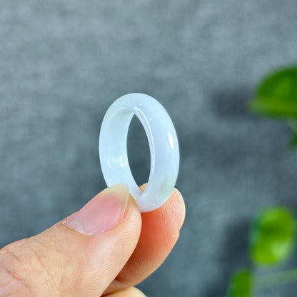 Lavender White Jadeite Jade Ring Leaf Style Size 1.88