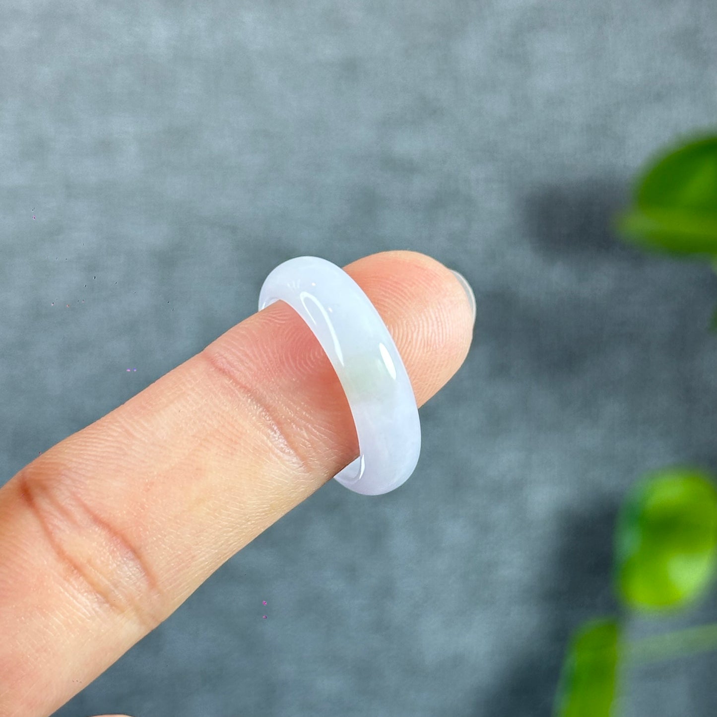 Lavender White Jadeite Jade Ring Leaf Style Size 1.88